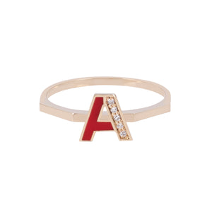Enamel Gold and Diamond Letter Ring