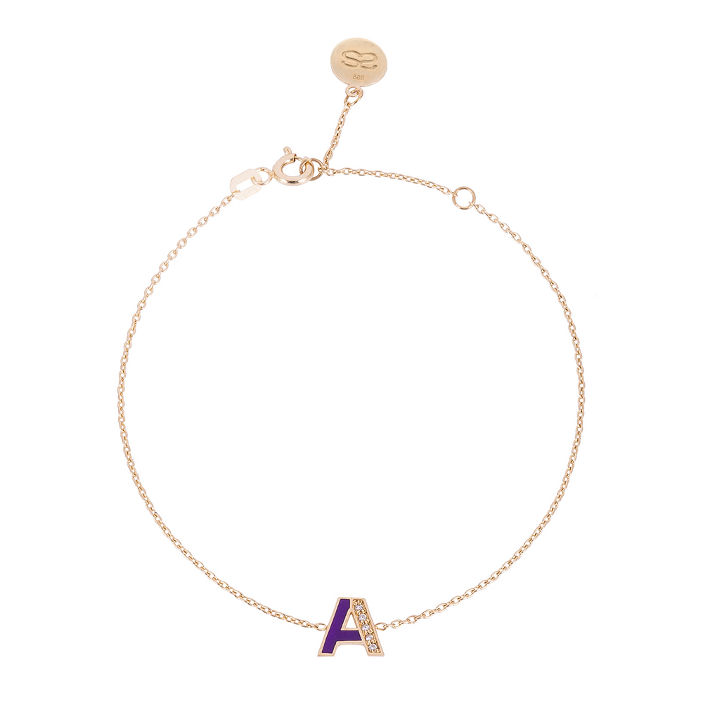 Enamel Gold and Diamond Letter Bracelet