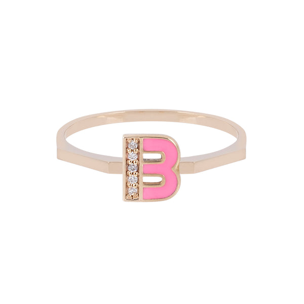 Enamel Gold and Diamond Letter Ring