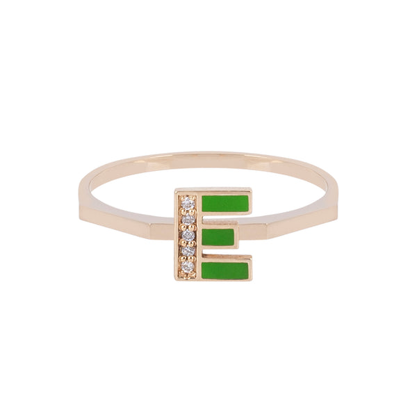 Enamel Gold and Diamond Letter Ring