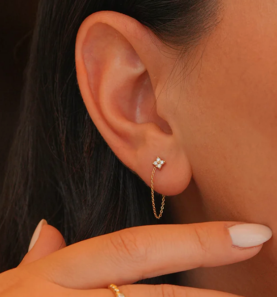 Pırlanta Taşlı Çiçek Küpe