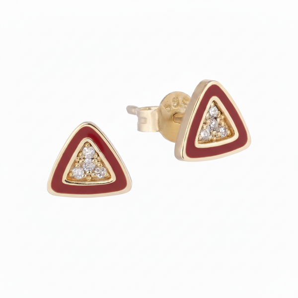 Mineli ve Pırlanta Taşlı Üçgen Küpe