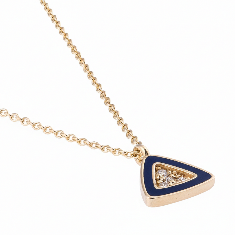 Üçgen Mineli ve Pırlanta Taşlı Kolye