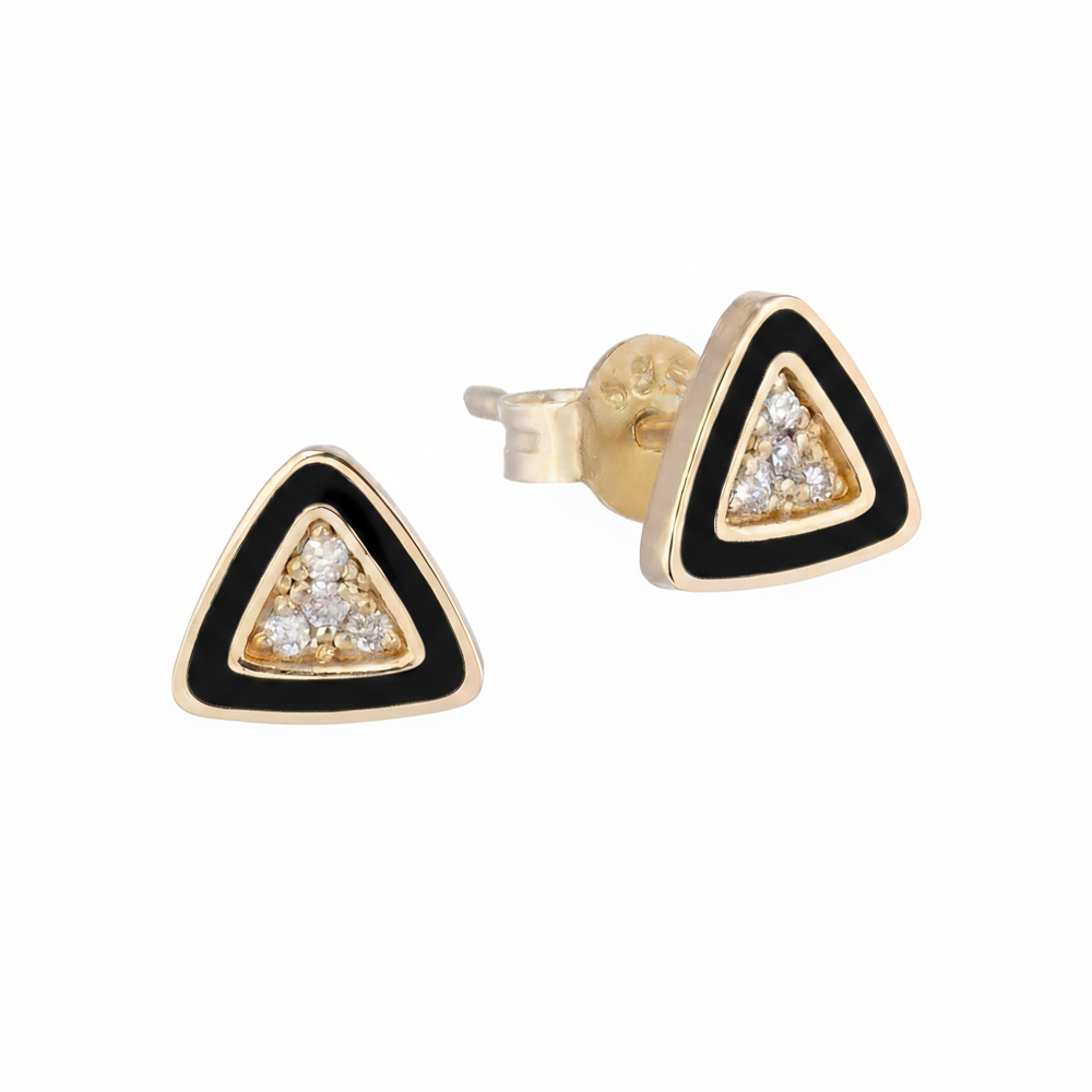 Mineli ve Pırlanta Taşlı Üçgen Küpe