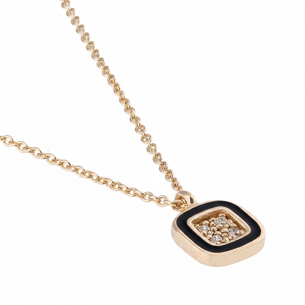 Kare Mineli ve Pırlanta Taşlı Kolye