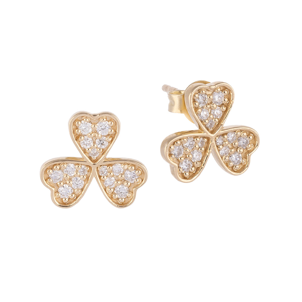 Pırlanta Taşlı Yonca Küpe