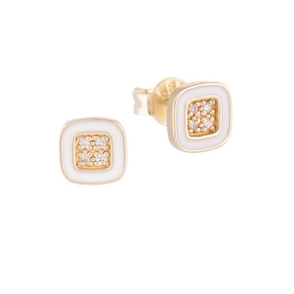 Mineli ve Pırlanta Taşlı Kare Küpe