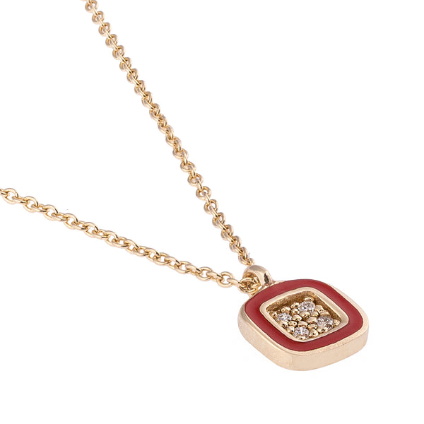 Kare Mineli ve Pırlanta Taşlı Kolye