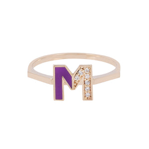 Enamel Gold and Diamond Letter Ring