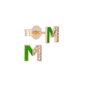 Enamel Gold and Diamond Letter Earrings