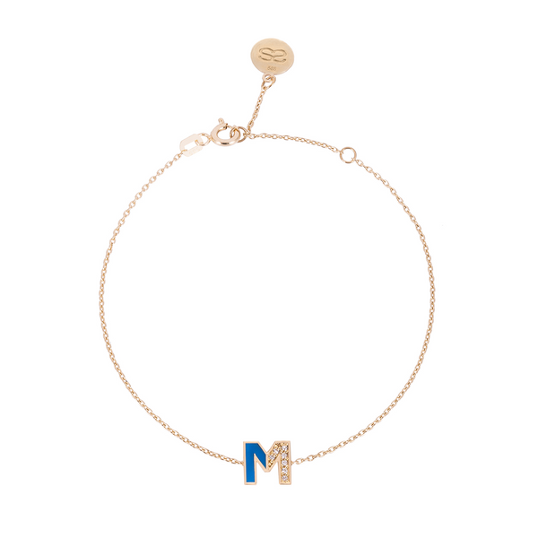 Enamel Gold and Diamond Letter Bracelet