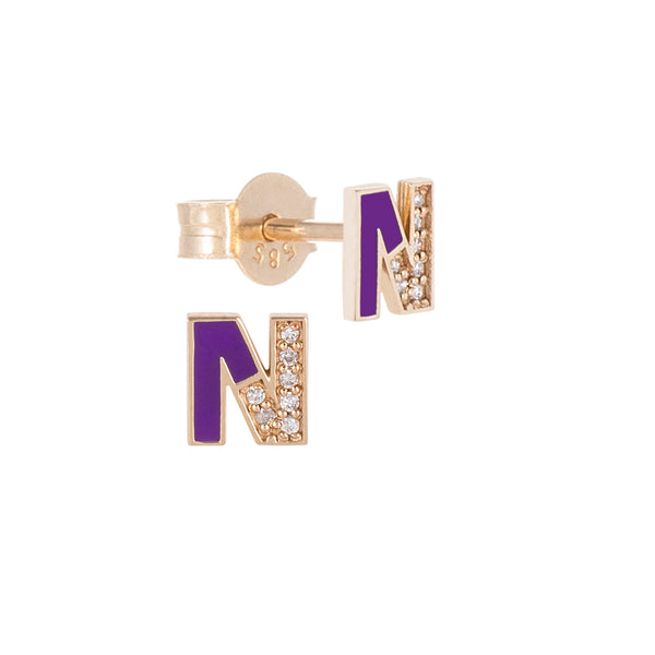 Enamel Gold and Diamond Letter Earrings
