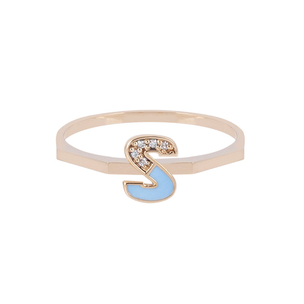 Enamel Gold and Diamond Letter Ring