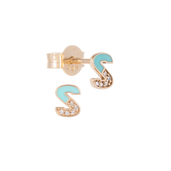 Enamel Gold and Diamond Letter Earrings