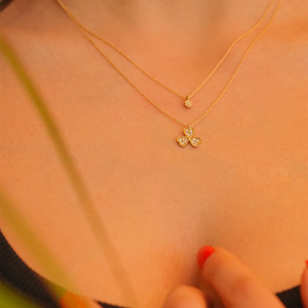 Yonca Pırlanta Taşlı Kolye