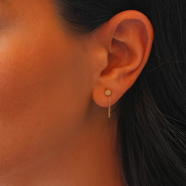 Pırlanta Taşlı Yuvarlak Zincirli Küpe